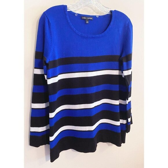Cable & Gauge Sweater Cobalt Blue Striped Long Sleeve Women's Size Med *FLAW - Picture 6 of 10